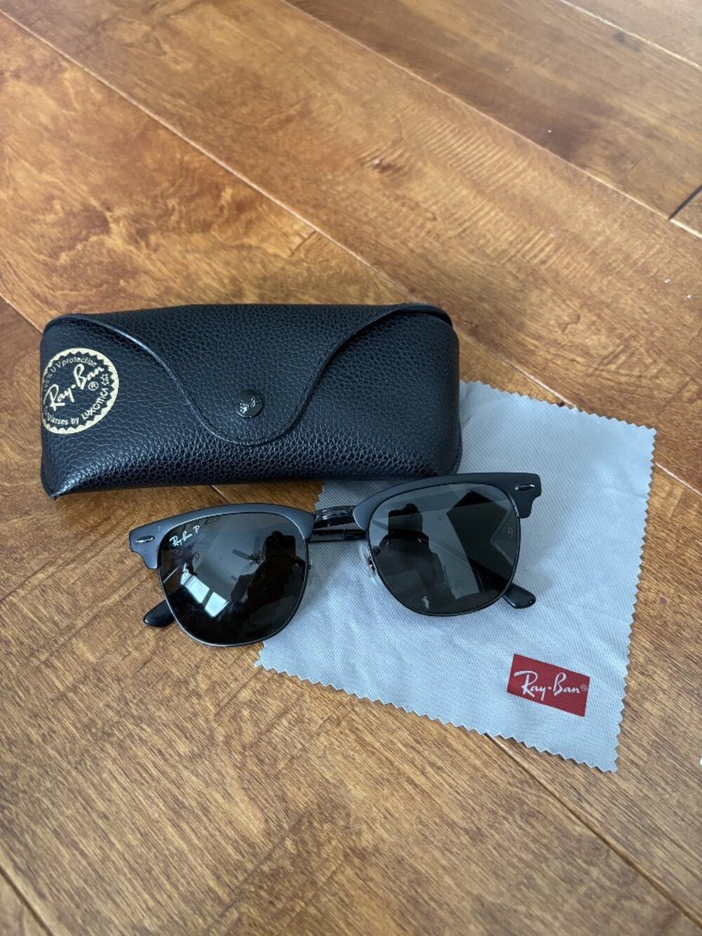Ray-Ban RB3716 Clubmaster Metal Polarized Sunglasses Black with Case